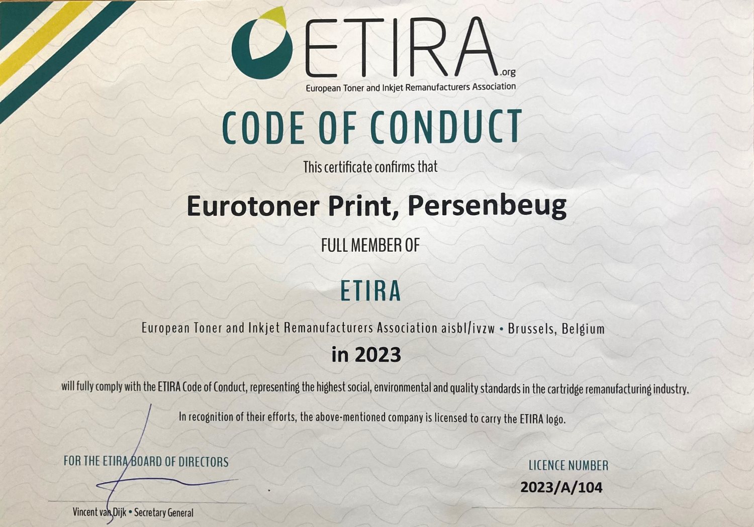 Eurotoner ist ETIRA Mitglied